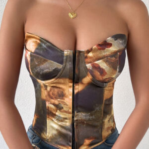 Sexy Color Block Backless Lace Up Boned Corset Blouse