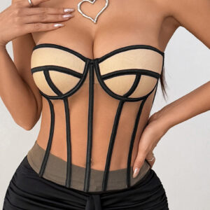 Sexy Sheer Strapless Boned Push Up Blouse