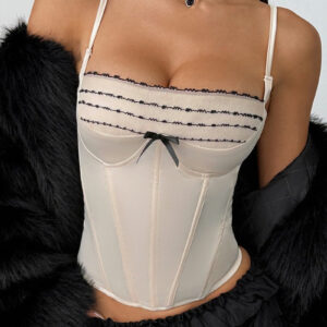 Ribbon Tie Lace Trim Corset Cami Top